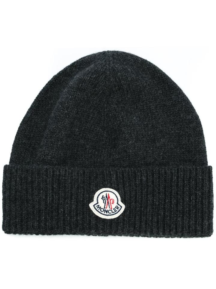 Moncler Ribbed Turn-up Hem Beanie, Men's, Grey, Virgin Wool