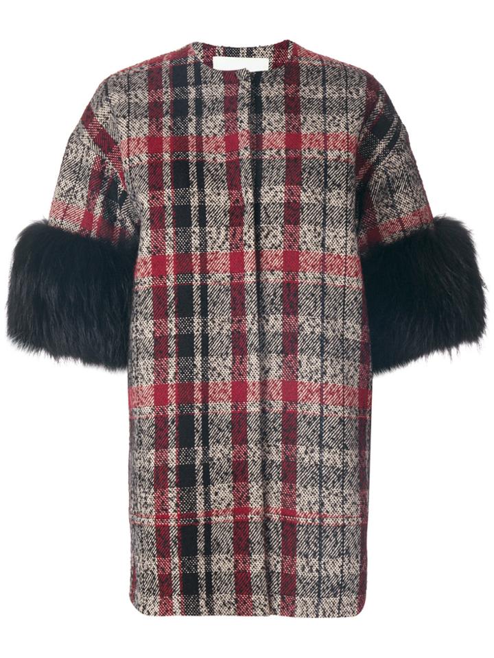 Ava Adore Three-quarters Sleeves Tartan Coat - Black
