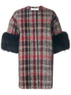 Ava Adore Three-quarters Sleeves Tartan Coat - Black
