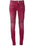 Balmain Stretch Biker Jeans - Red