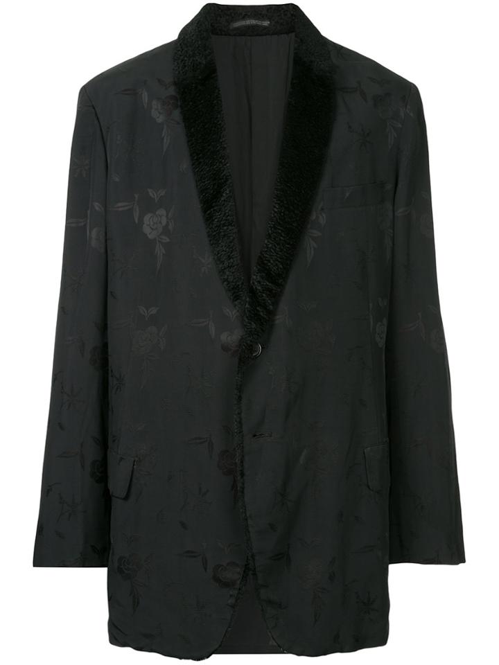 Yohji Yamamoto Vintage Floral-embroidered Contrast-collar Blazer -