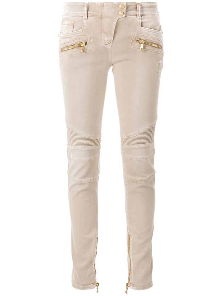 Balmain Skinny Biker Jeans - Nude & Neutrals