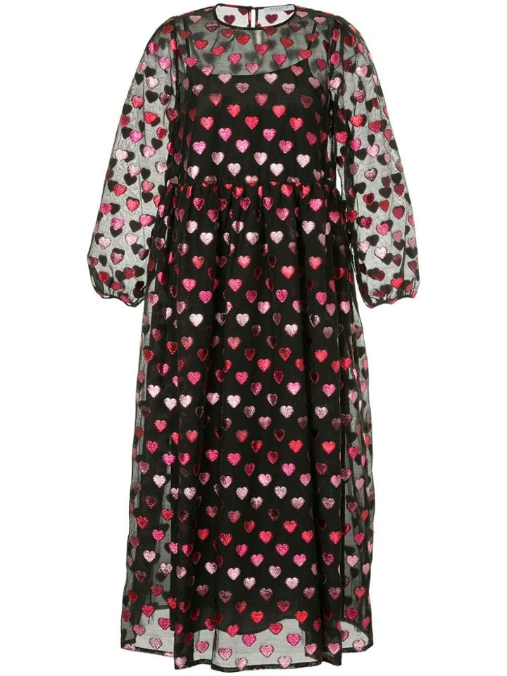 Vivetta Heart Embroidered Flared Dress - Black