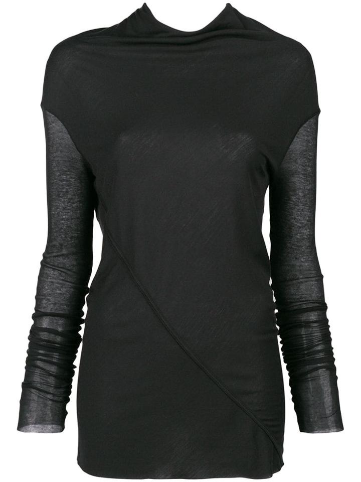 Rick Owens Lilies Long Sleeve Draped Neck Knit Top - Black