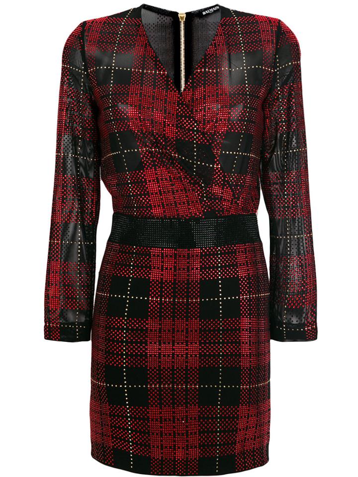 Balmain Embellished Check Mini Dress - Black