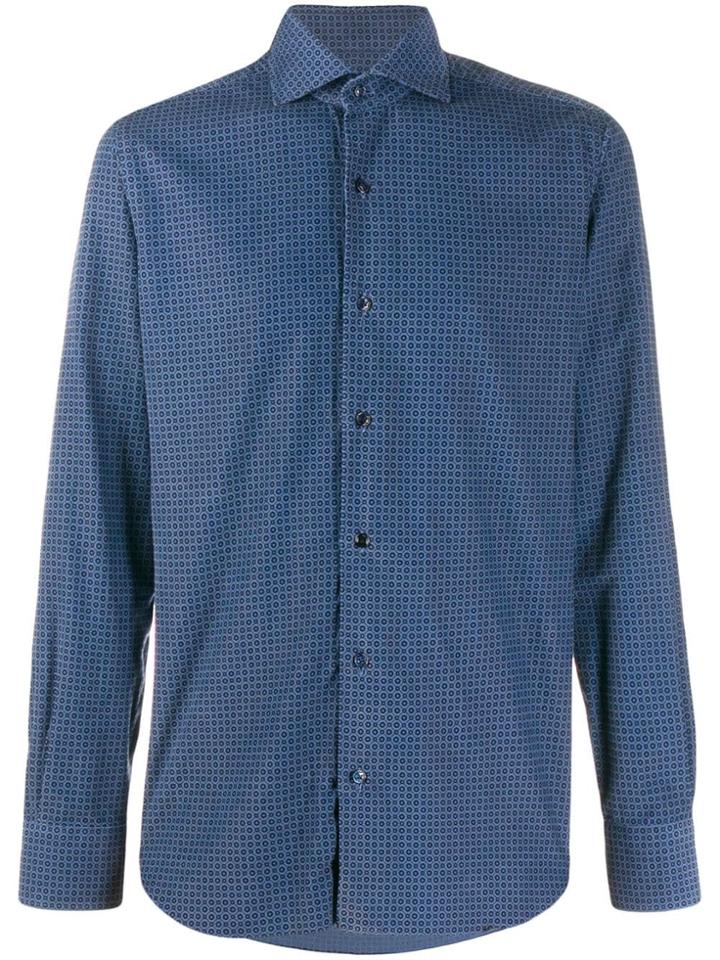 Barba Geometric Print Slim-fit Shirt - Blue