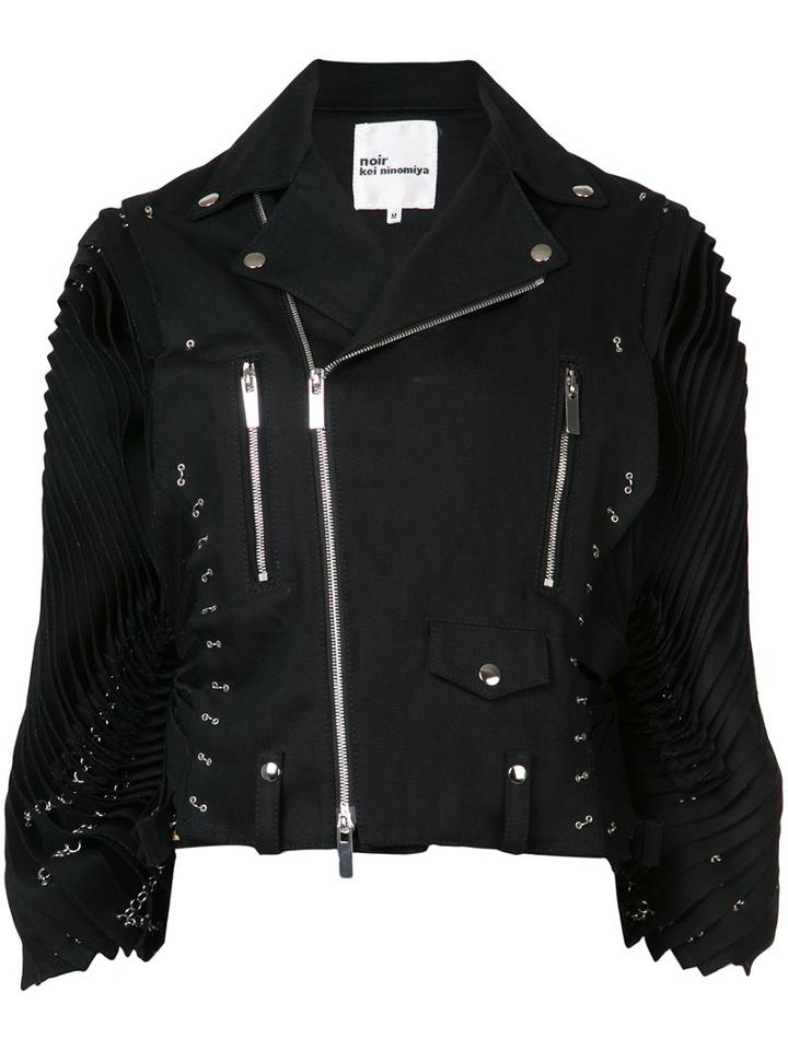 Comme Des Garçons Noir Kei Ninomiya - Pleated Sleeves Biker Jacket - Women - Cotton - S, Black, Cotton