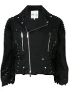 Comme Des Garçons Noir Kei Ninomiya - Pleated Sleeves Biker Jacket - Women - Cotton - S, Black, Cotton