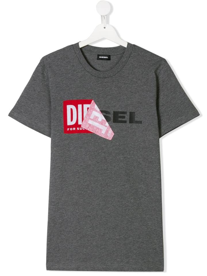 Diesel Kids Teen Logo Print T-shirt - Grey