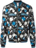 Dolce & Gabbana Musical Instrument Print Bomber Jacket, Men's, Size: 46, Black, Nylon/polyamide/polyester/calf Leather