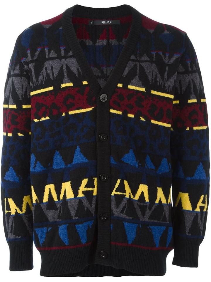 Sibling 'basquiat' Fair Isle Cardigan, Men's, Size: Small, Lambs Wool