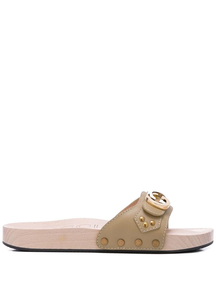 Gucci Interlocking G Slide Sandals - Gold