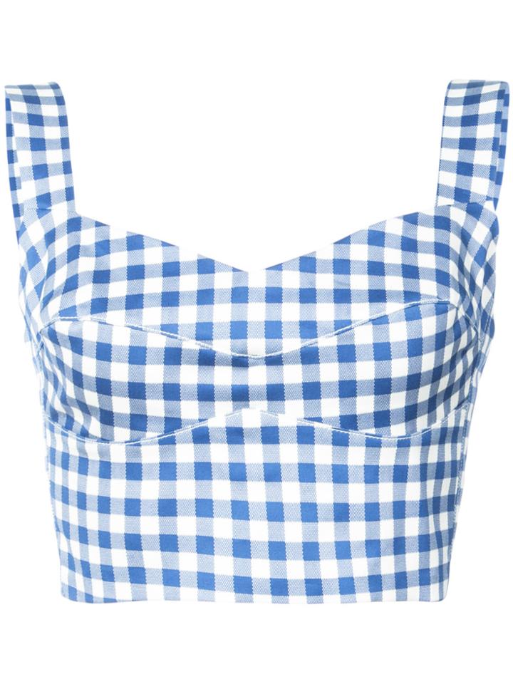 Silvia Tcherassi Fitted Gingham Cropped Top - Blue