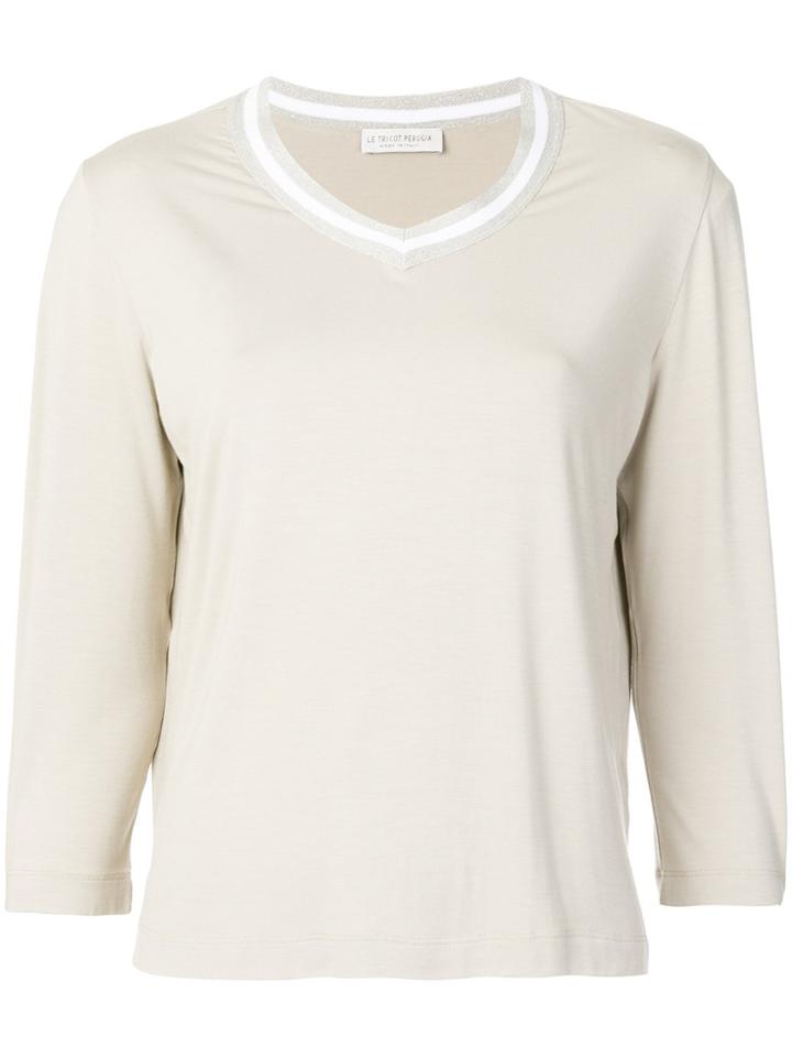 Le Tricot Perugia V-neck T-shirt - Nude & Neutrals