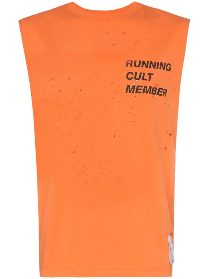 Satisfy Running Cult Member Print Sleeveless Cotton Tank Top - Orange