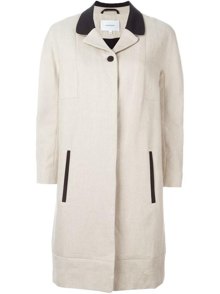 Carven Contrasting Collar Coat, Women's, Size: 42, Nude/neutrals, Cotton/linen/flax/polyester
