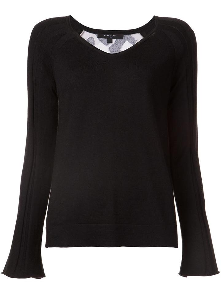 Derek Lam Patterned Back V-neck Sweater, Women's, Size: Small, Black, Silk/cashmere