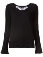 Derek Lam Patterned Back V-neck Sweater, Women's, Size: Small, Black, Silk/cashmere
