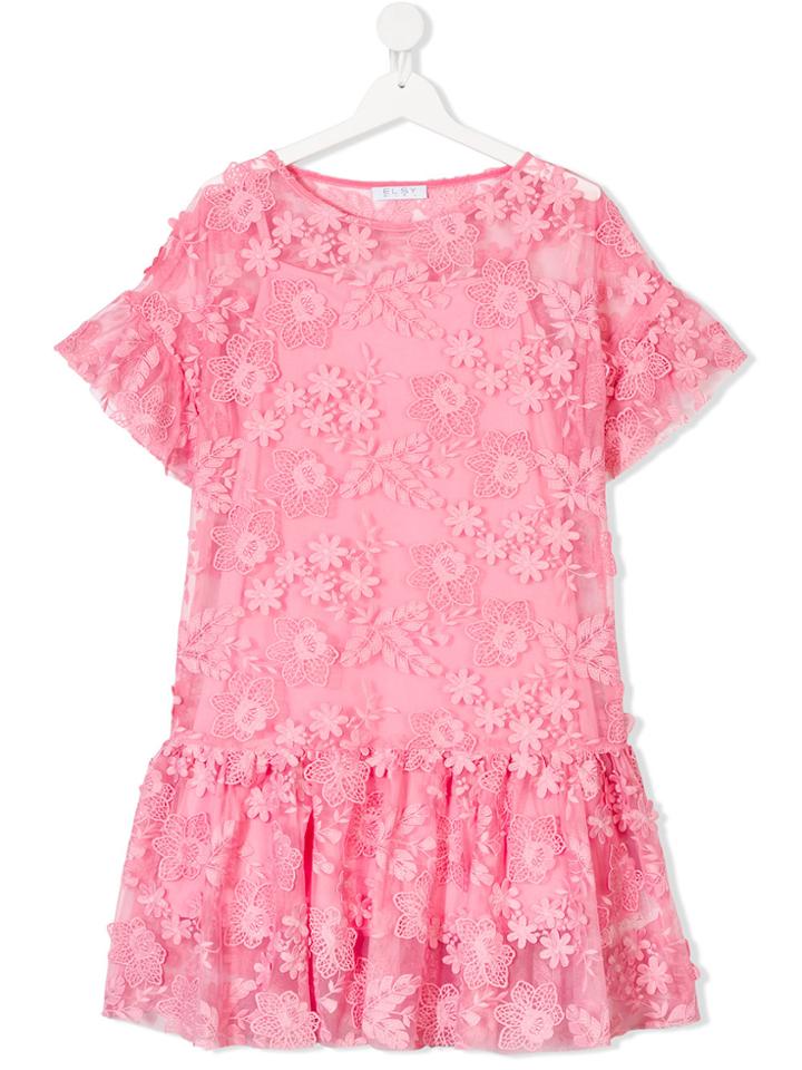 Elsy Teen Floral Embroidered Dress - Pink & Purple