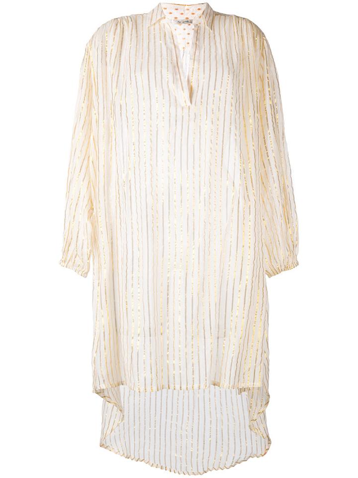 Mes Demoiselles - Metallic Striped Elongated Shirt - Women - Cotton/lurex - 1, White, Cotton/lurex