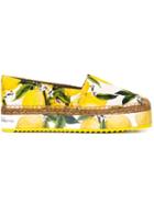 Dolce & Gabbana Lemon Print Espadrilles, Women's, Size: 36, Yellow/orange, Viscose/cotton/leather/rubber