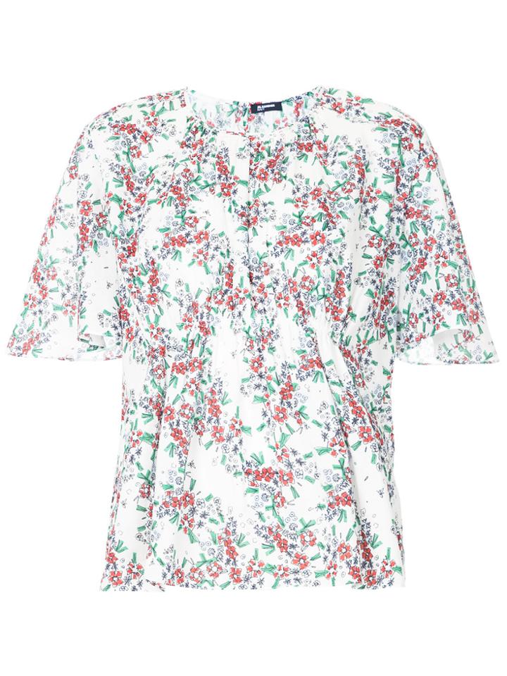 Jil Sander Navy Floral-print Gathered Shirt - Multicolour