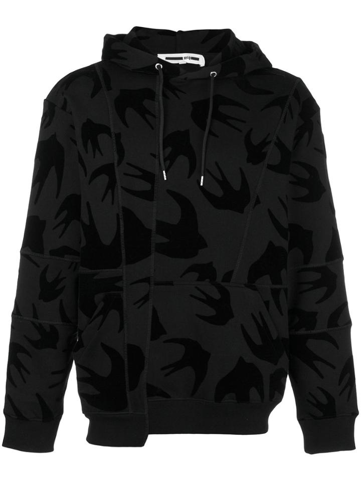Mcq Alexander Mcqueen Swallow Print Panelled Hoodie - Black