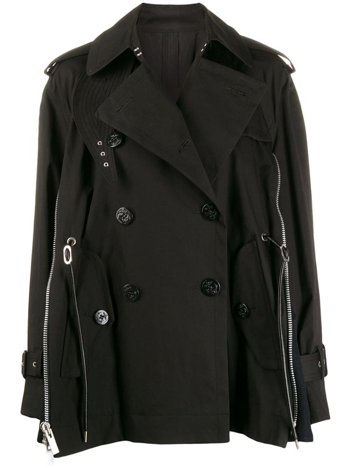 Sacai Zip Trim Trench Coat - Black