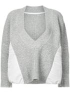 Sacai Panelled V-neck Sweater - Grey