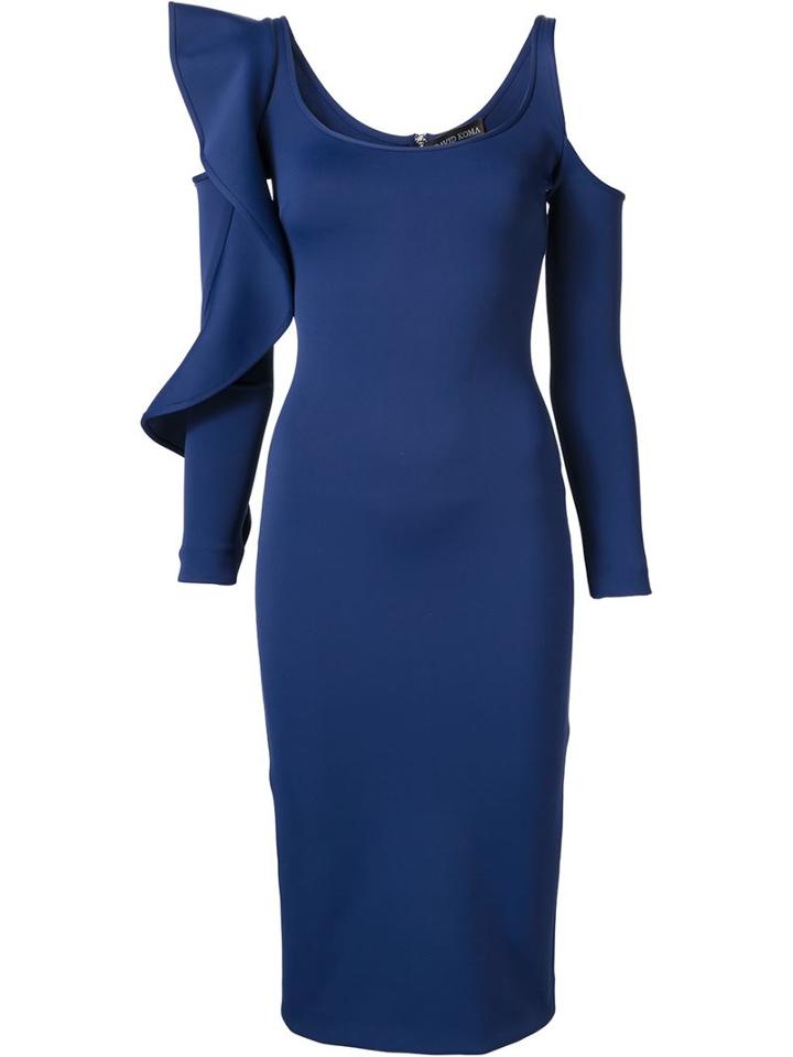 David Koma Bare Shoulder Ruffle Sleeve Dress