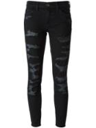 Current/elliott Ripped Detailed Skinny Jeans, Women's, Size: 27, Black, Cotton/spandex/elastane