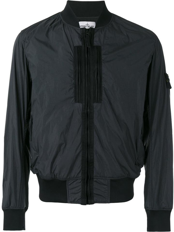 Stone Island Arm Patch Bomber Jacket, Men's, Size: Xxl, Black, Polyurethane Resin/polyamide/cotton