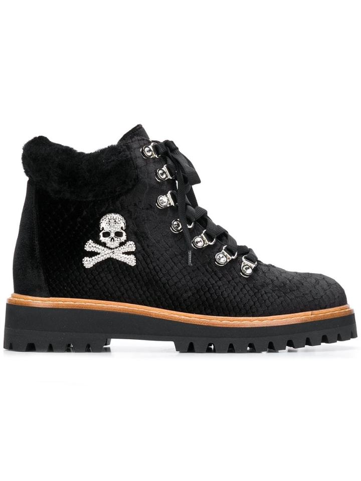 Philipp Plein Embellished Skull Boots - Black