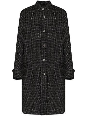 Portvel Mac Reflective Tweed Overcoat - Black
