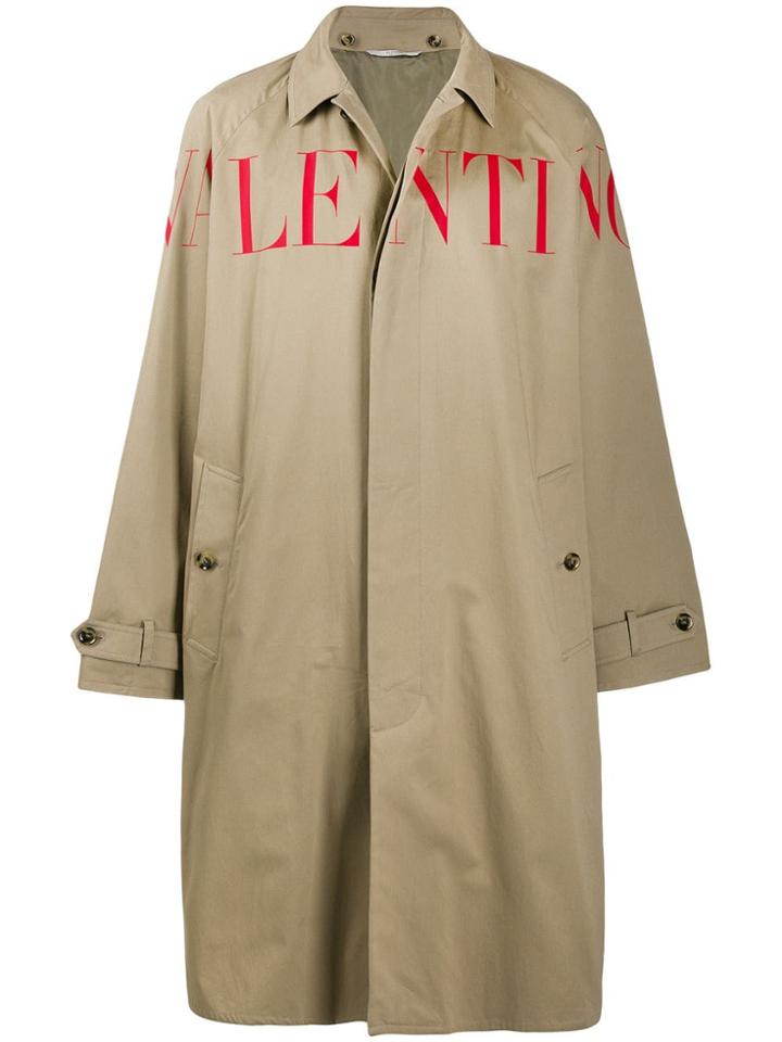 Valentino Red Logo Trench Coat - Black