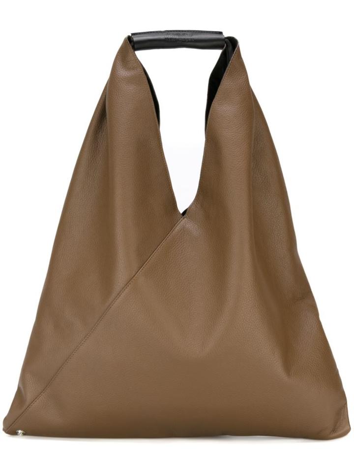 Mm6 Maison Margiela Large Triangular Tote, Women's, Brown, Calf Leather/nylon