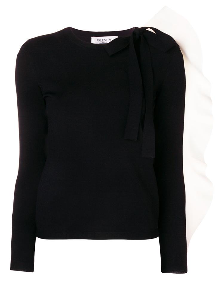 Valentino Contrast Ruffle Sleeve Jumper - Black
