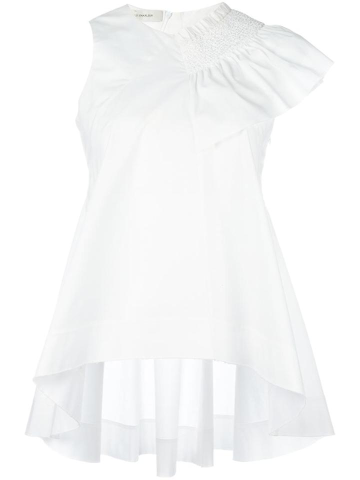 Cédric Charlier Smock Embroidery Asymmetric Top, Women's, Size: 44, White, Cotton/other Fibers
