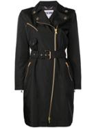 Moschino Off-centre Zipped Trench Coat - Black