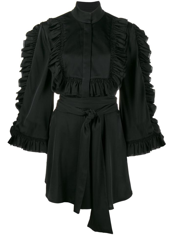 Ellery - Ruffle-trimmed Blouse - Women - Silk/spandex/elastane - 8, Black, Silk/spandex/elastane