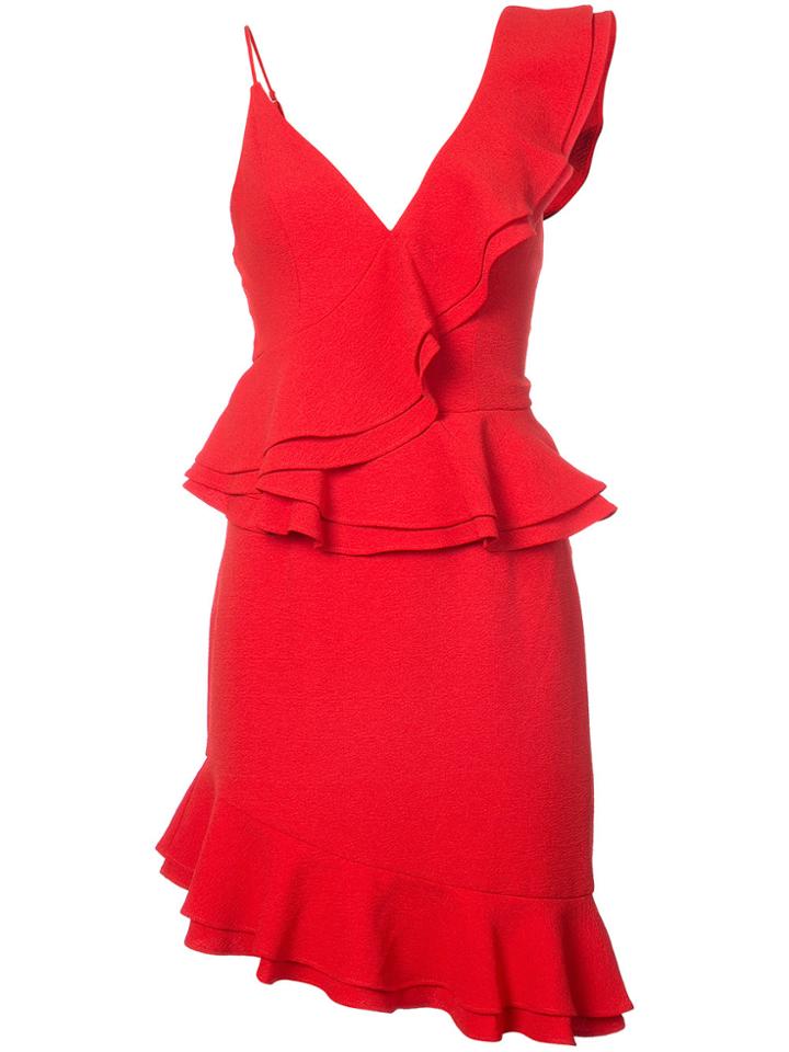 C/meo Asymmetric Ruffle Dress - Red