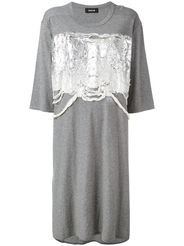 Zucca - High Shine Applique T-shirt Dress - Women - Cotton - M, Grey, Cotton