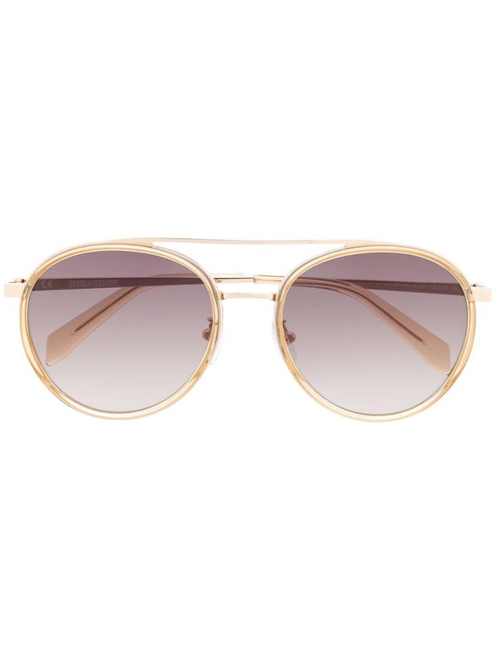 Zadig & Voltaire Round Aviator Sunglasses - Gold