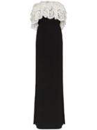 Alessandra Rich Lace Ruffle Strapless Maxi Dress - Black