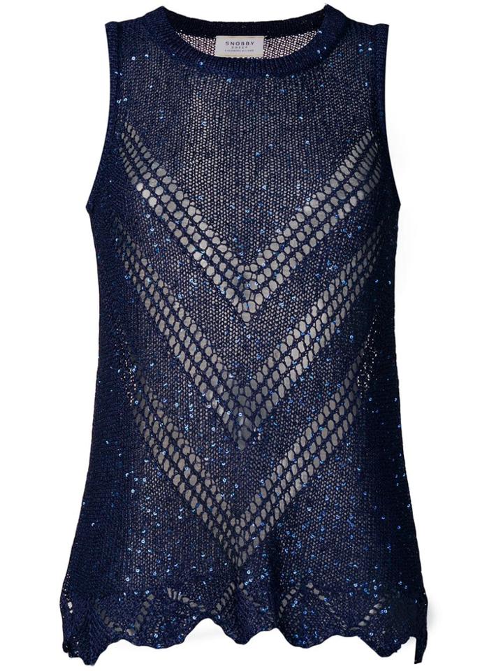 Snobby Sheep Sequinned Crochet Tank - Blue