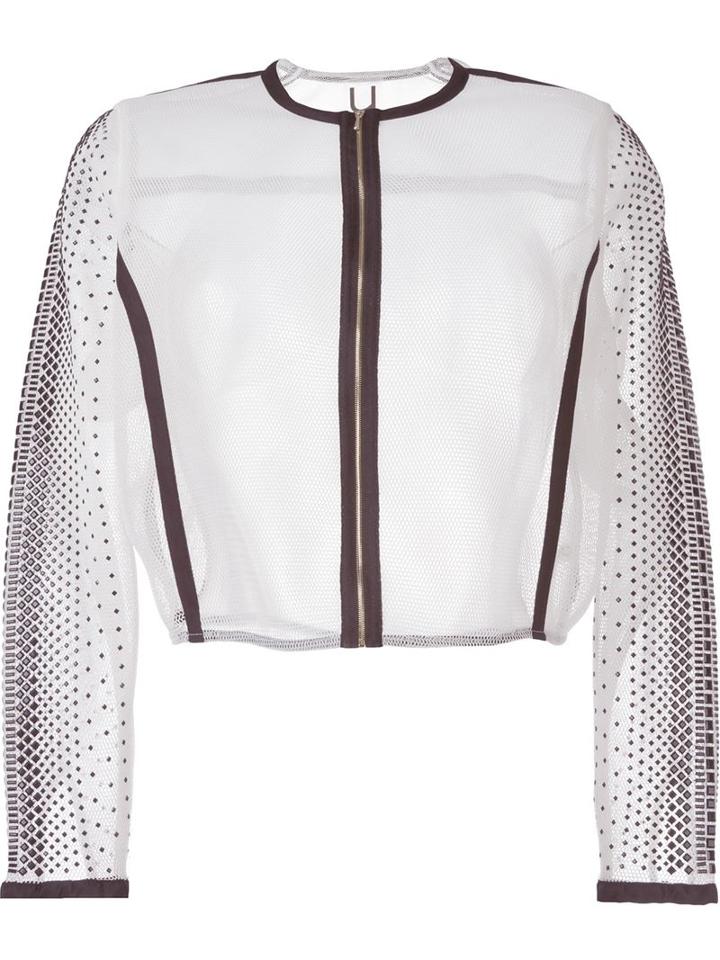 Aviù Mesh Contrast Trim Cropped Jacket, Women's, Size: M, White, Polyester/spandex/elastane