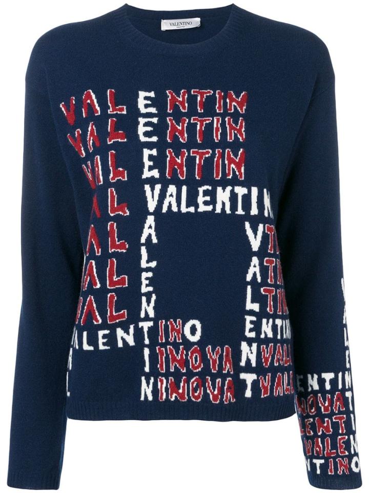Valentino Intarsia Logo Jumper - Blue