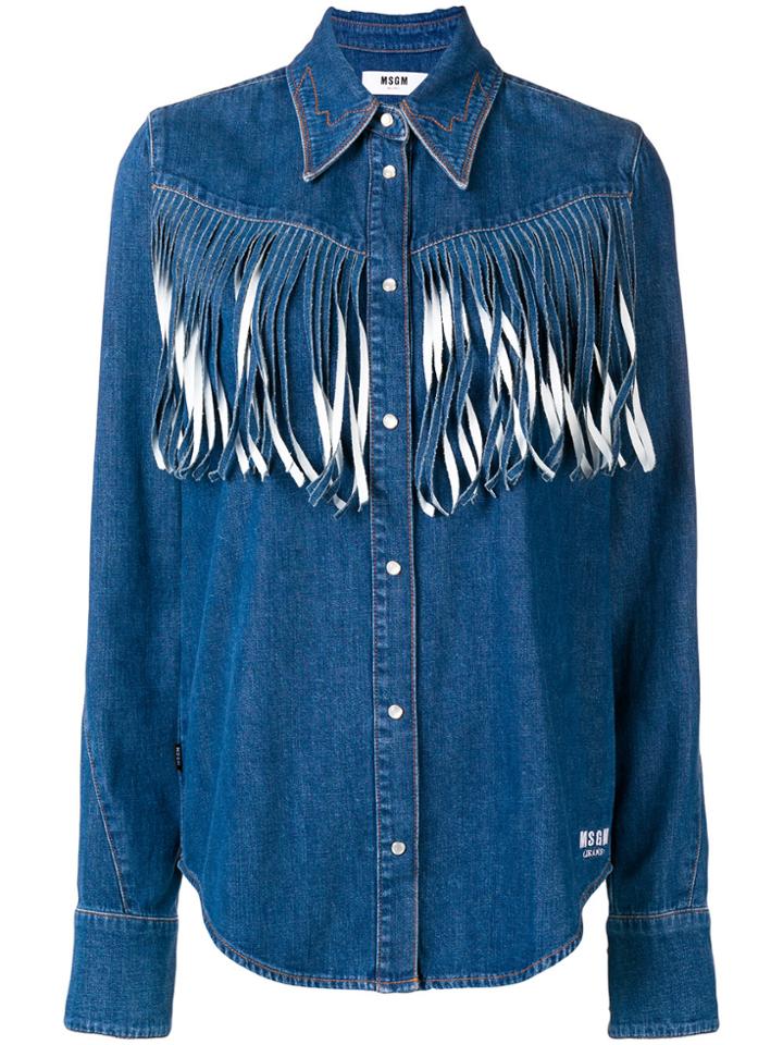 Msgm Denim Fringed Shirt - Blue