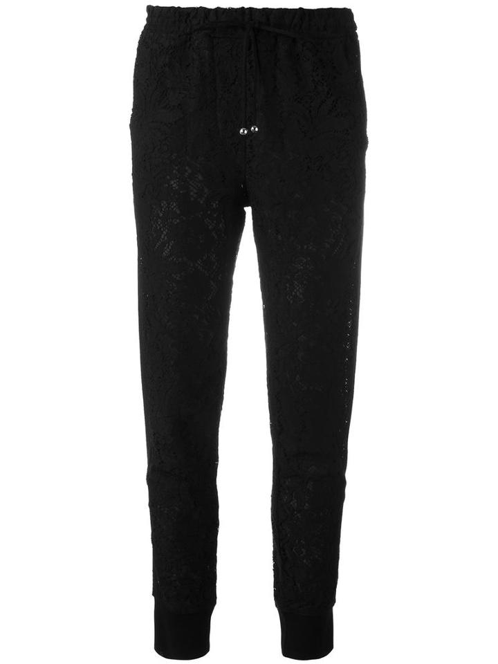 Ermanno Scervino Drawstring Cropped Lace Trousers, Women's, Size: 42, Black, Cotton/viscose/polyamide/silk