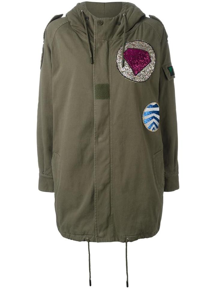 Saint Laurent Military Parka Patch Coat, Women's, Size: 40, Green, Cotton/polyester